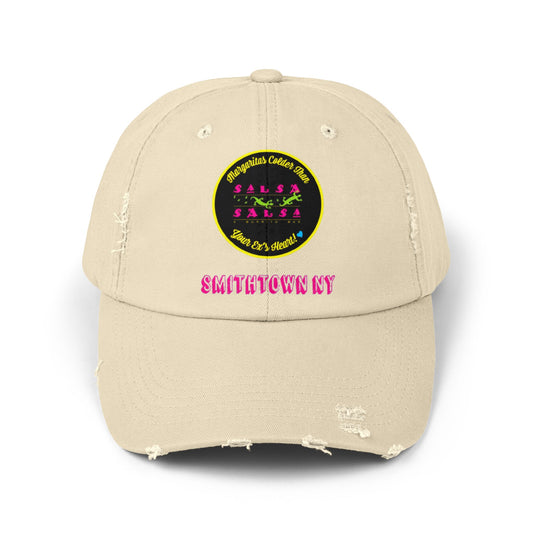 Salsa Round LOGO Unisex Distressed Cap - Salsa Themed Hat for Fun Celebrations in Smithtown NY