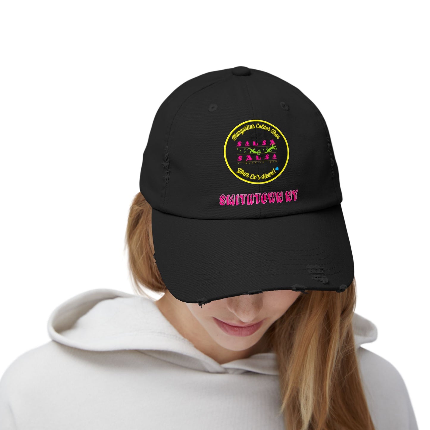 Salsa Round LOGO Unisex Distressed Cap - Salsa Themed Hat for Fun Celebrations in Smithtown NY