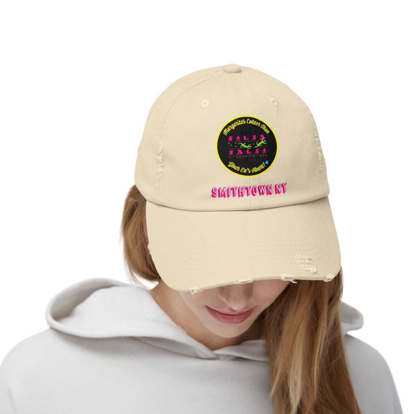 Salsa Round LOGO Unisex Distressed Cap - Salsa Themed Hat for Fun Celebrations in Smithtown NY